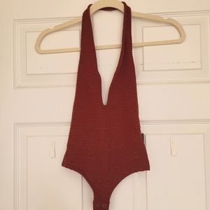 Red Glitter Halter Bodysuit